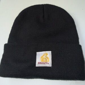 80eighty black knit beanie hat logo patch Automotive streetwear